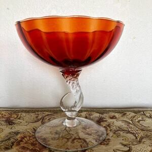 Carnival Glass Compote Bowl Vintage Orange Marigold Indiana